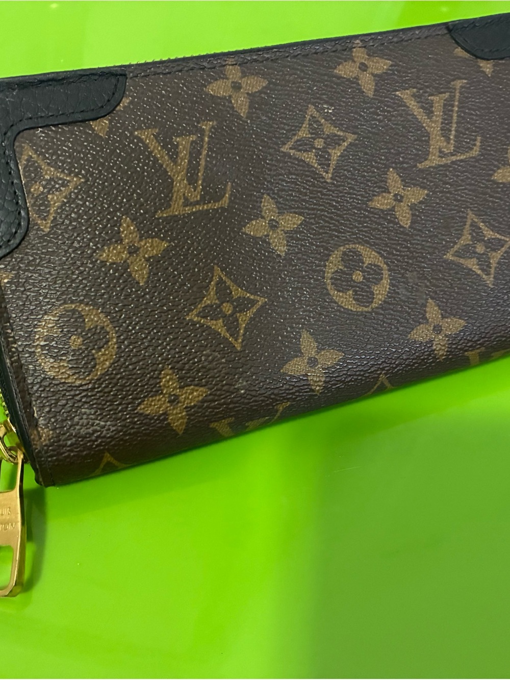 Louis Vuitton Monogram Zip Wallet with Black Trim and Gold Hardware - Picture 12 of 17